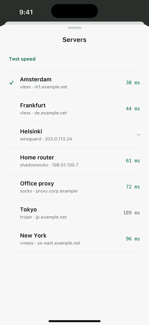 Server list sorted by latency